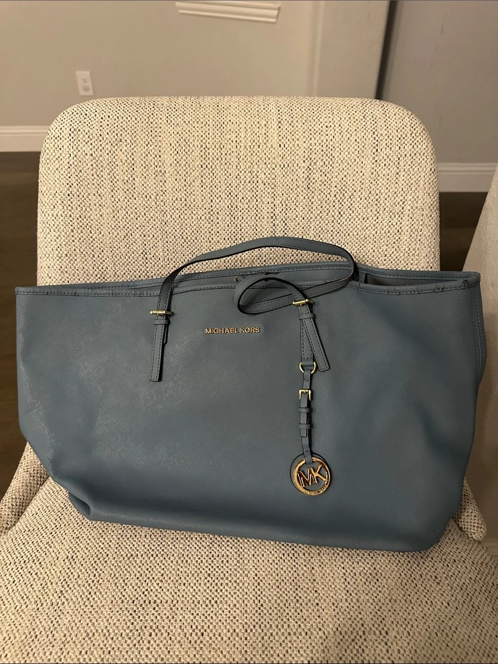 Michael Kors Slate Blue Leather Tote with Gold Hardware - Picture 1 of 10